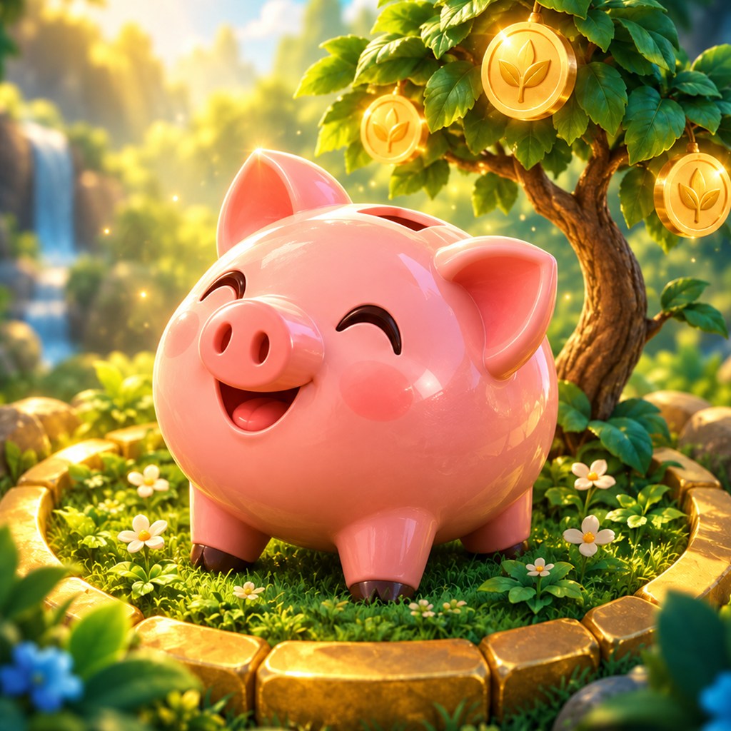 Porquinho 3D do InvistaKids com moedas.